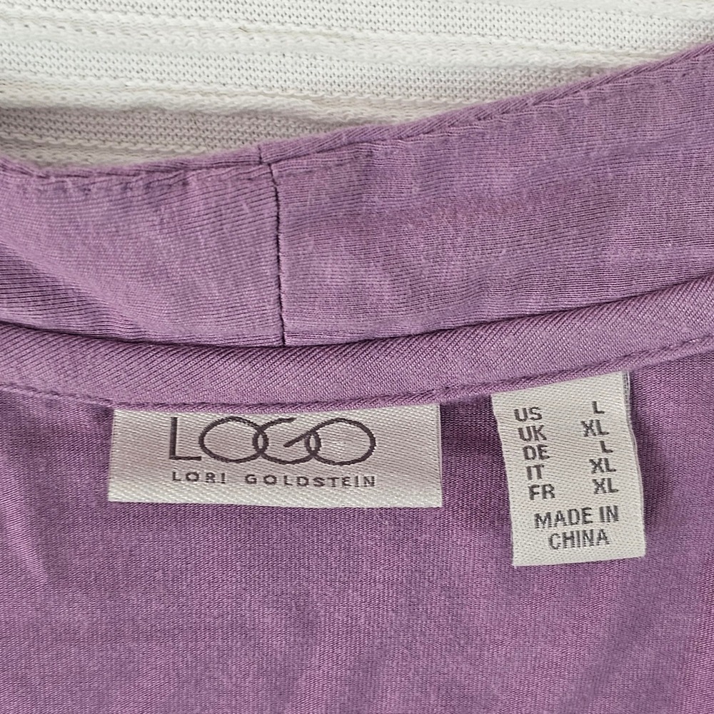 LOGO Lori Goldstein Purple Long Sleeve Ruffle Hem Marble Print Top Large‎ - Picture 2 of 5